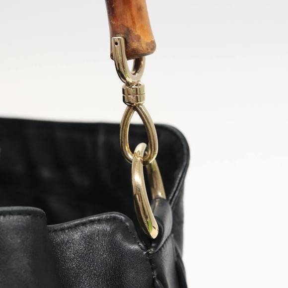 GUCCI Bamboo Hand Bag Leather 2way Black 001 1577 Auth 81330 - Picture 14 of 16